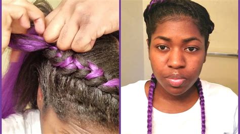 2 Purple Cornrows With Braiding Hair Extensions Youtube