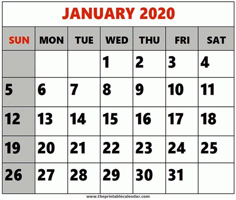 Take Large Printable Calendar For January 2020 Calendar Printables