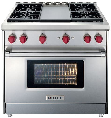 Wolf 36 Stainless Steel Gas Range With Griddle Gr364g