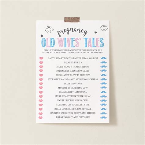 Old Wives Tales Gender Reveal Baby Shower Game Printable Silver