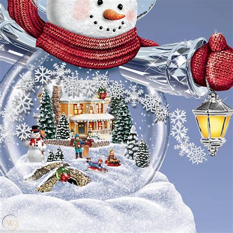 Thomas Kinkade Snowglobe Snowman With Lighted Scene Plays 8 Holiday