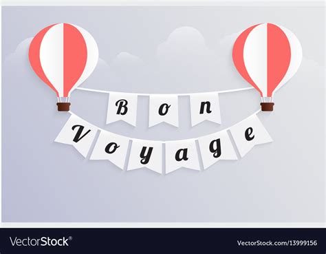 Hot Air Balloon Bon Voyage Calligraphy Text On Vector Image