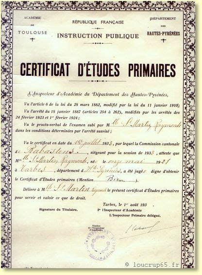 Le Certificat Détudes Certificat Étude La République Française