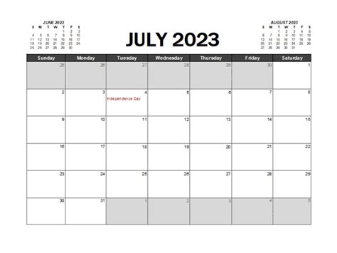 July 2023 Calendar Excel Free Printable Templates