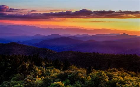 A Beautiful Purple Haze Over The Smoky Mountains During Sunset Blue