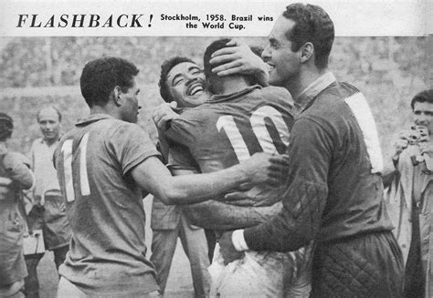 29th june 1958 brazil teenage inside forward pele is congratulated by team mates following