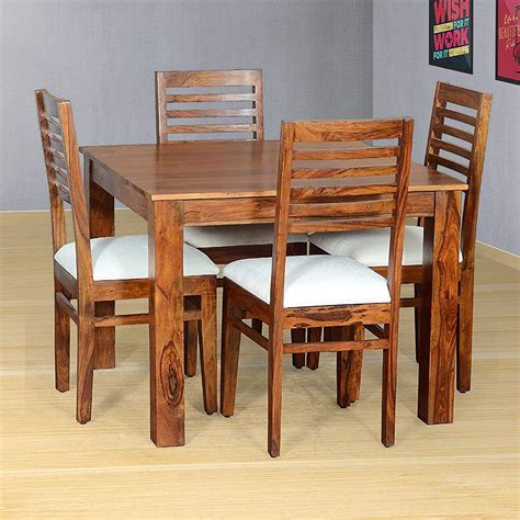 Santosha Decor Sheesham Wood 4 Seater Dining Table Set With 4 Chair For Dining Room Teak Finish
