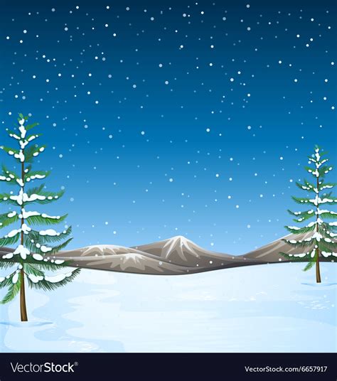 Nature Scene With Snow Falling At Night Royalty Free Vector
