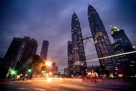 Night Time View Of Petronas Twin Towers In Kuala Lumpur Malaysia Image