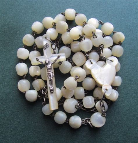 Antique French Catholic Mother Of Pearl Rosary Beads