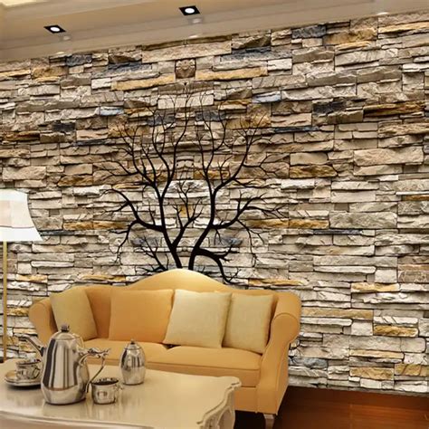 Custom Photo Wallpaper 3d Stone Wall Trunk Wallpaper Living Room Sofa