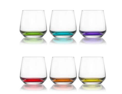 Lav Coral Coloured Base Set Of 6 Whisky Juice Tumbler Drinking Glasses 345ml — All In One London