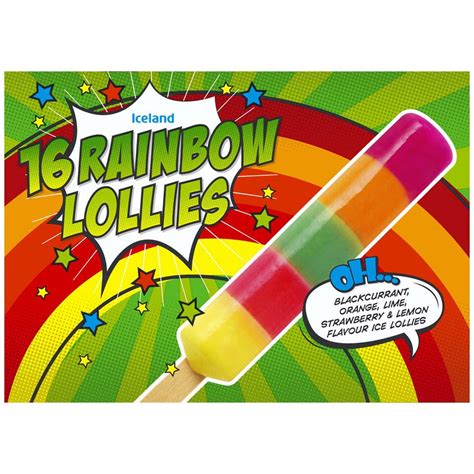 Iceland 16 Rainbow Lollies 608ml Ice Cream Cones Sticks And Bars
