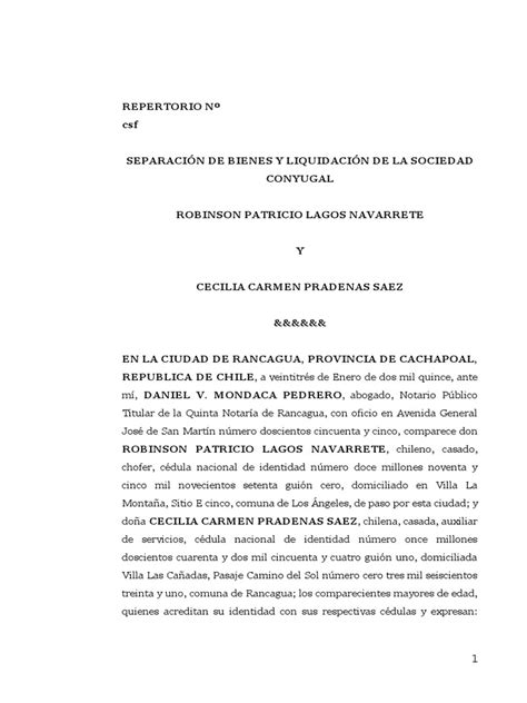 Minuta Liquidacion De Sociedad Conyugal Y Separacion De Bienes Propiedad Liquidación