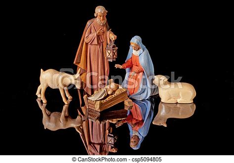 Christmas Nativity With Manger Animals And Reflective Background