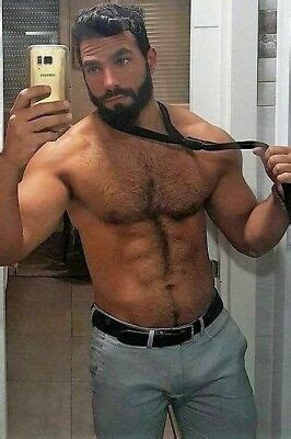 Shirtless Male Beefcake Muscular Hunk Beard Hairy Chest Abs Man Photo X C Picclick Ca