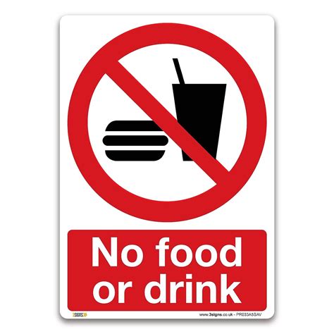 No Food Or Drink Sign A5 Self Adhesive Vinyl Sign Prohibition