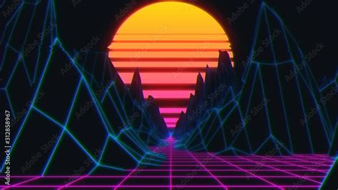80s Retro Background Loop Animation Retrowave Horizon Landscape With