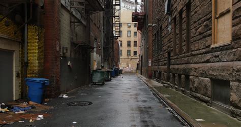 A Daytime Overcast Dx Establishing Shot Of An Empty Alley In A Big City