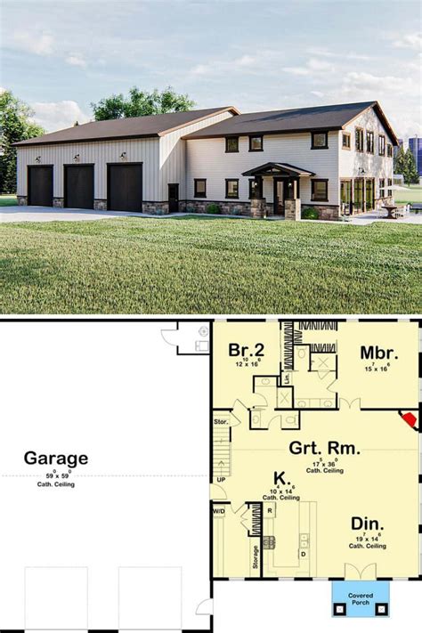 Two Story House Plans With Garage Attached To The Front And Back Of The