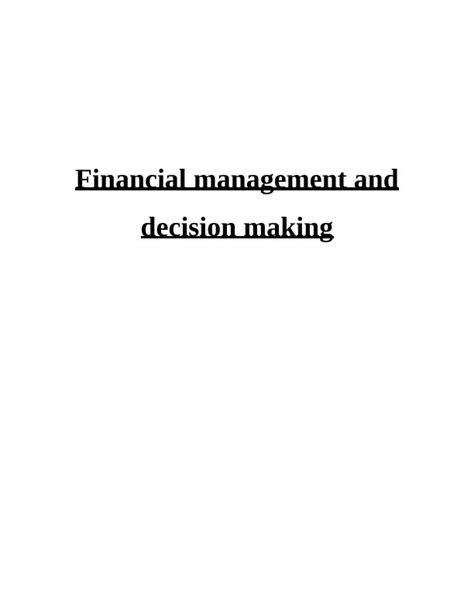Financial Management And Decision Making Methods Tools And Sources