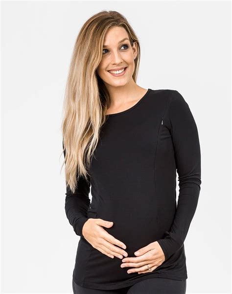 In Our Range Of Maternity Tops The Black Bamboo Long Sleeve Top With Twin Zips For Easy