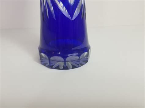 Vintage Bohemian Cobalt Blue Cut Clear Crystal Czech Floral Flowers Vase 11 Ebay