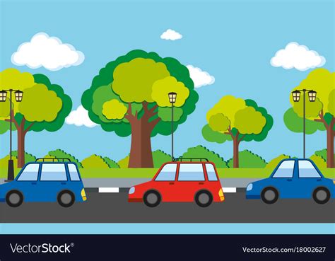 Road Scene With Cars On Road Royalty Free Vector Image