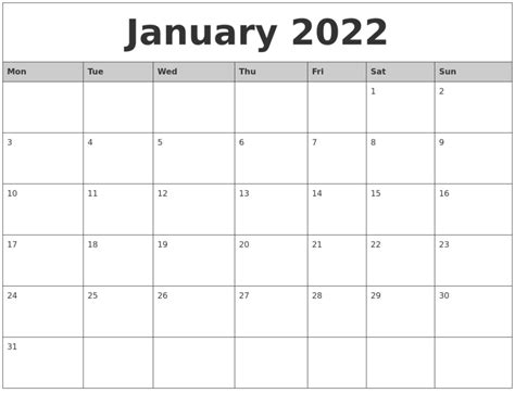 January 2022 Monthly Calendar Printable 2023 Printable Calendars