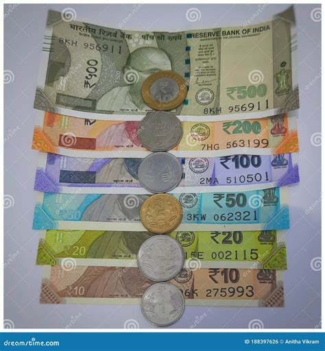 New Indian Rupees Currency Notes Arranged Orderly Number Upwards Manner
