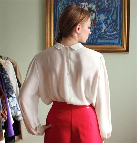 1980 s vintage sheer pleated victorian style blouse etsy everyday outfits victorian fashion