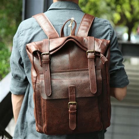 Cool Leather Mens Backpack Travel Backpacks Vintage Laptop Backpack Fo