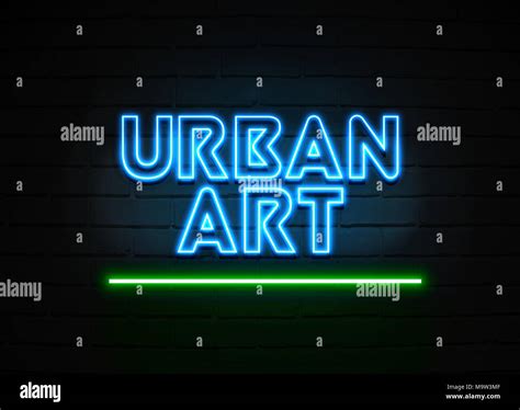Urban Art Neon Sign Glowing Neon Sign On Brickwall Wall 3d Rendered