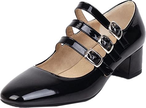 generic1 women mary jane shoes patent leather buckle strap wear resistant leather shoes mid