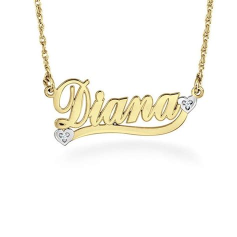 Diamond Accent Cursive Name With Hearts And Ribbon Necklace 1 Line