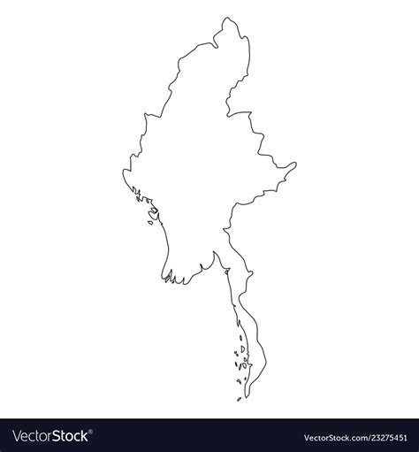 Burma Myanmar Solid Black Outline Border Map Vector Image