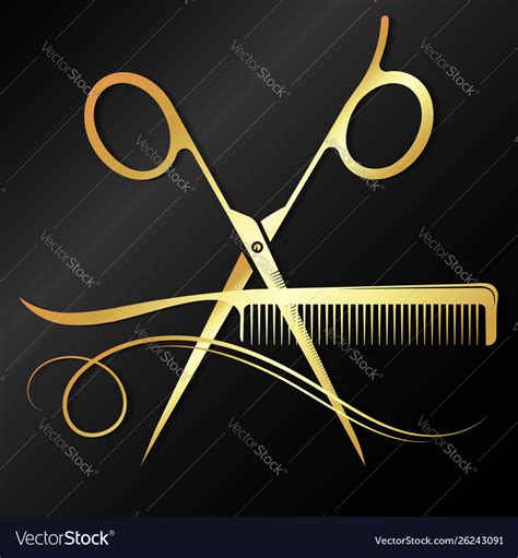 Golden Scissors And Comb Royalty Free Vector Image