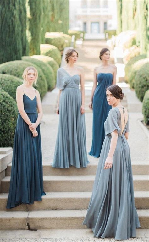 Shades Of Blue Mismatched Bridesmaid Dresses Blue Bridesmaid Dresses