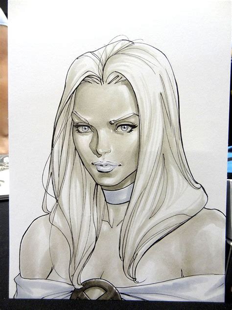 Emma Frost Con Sketch David Yardin Black And White Comics Comic Art