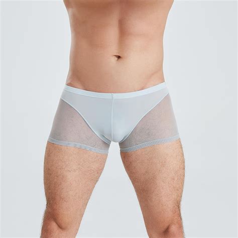 Sexy Mens Mesh Sheer Boxer Shorts Briefs Stretch Panties Briefs Breathable Underwear U Convex