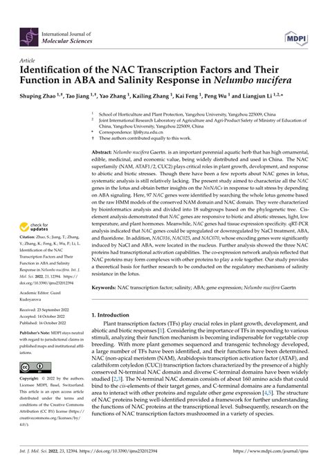 Pdf Identification Of The Nac Transcription Factors And Their