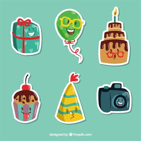 Variety Of Funny Party Stickers Free Vector