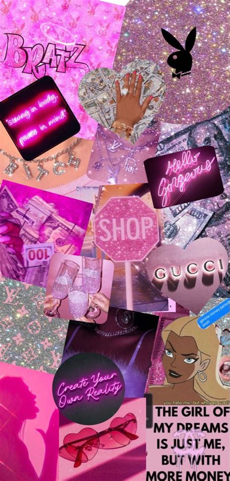 Pink Baddie Money Aesthetic Collage Background Baddie Money Aesthetic