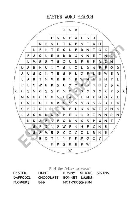 English Worksheets Easter Word Search
