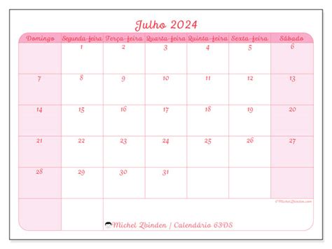 Calendário De Julho De 2024 Para Imprimir “63sd” Michel Zbinden Mo