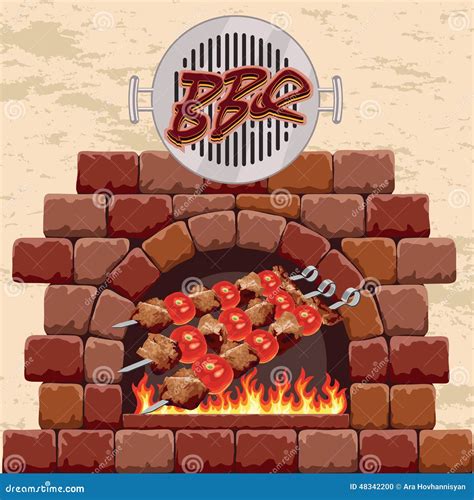 Barbecue In The Fireplace Stock Vector Illustration Of Enjoy 48342200