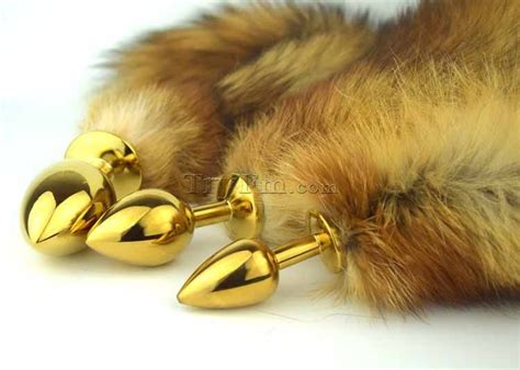 natural red fox tail with stainless steel gold plug tryfm