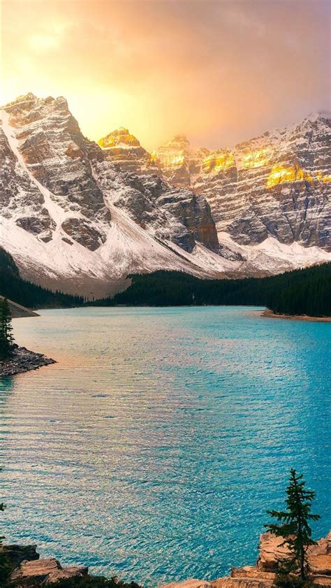 Moraine Lake Banff National Park Sunset Nature Iphone Wallpapers Free