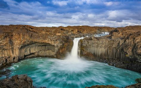 Wallpaper Iceland Waterfall Rocks Clouds 5120x2880 Uhd 5k Picture Image