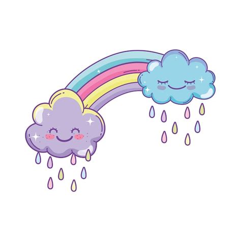 nubes y dibujos animados de arco iris vector premium